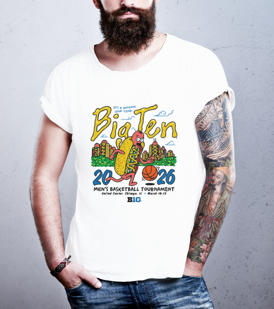 Big Ten 2026 Men's Basketball Tournament United Center Chicago March 11 15 Hot Dog Cityscape Basketball T-Shirt