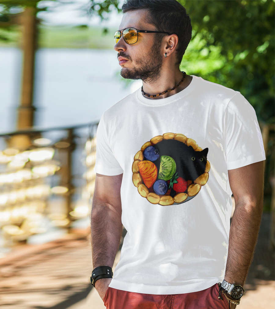 Black Cat Surrounded By Mixed Fruit Tart T-Shirt