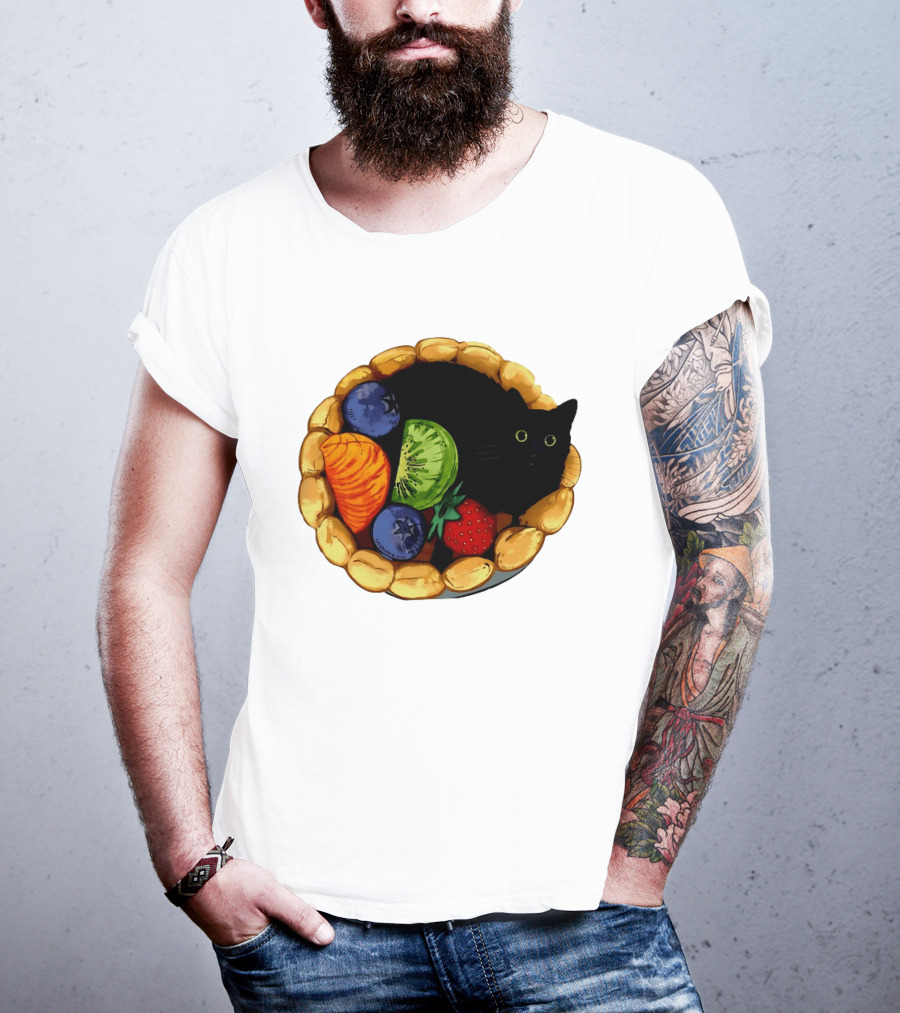 Black Cat Surrounded By Mixed Fruit Tart T-Shirt