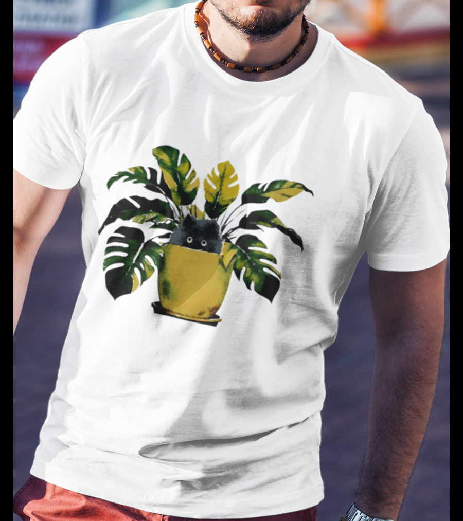 Cat In Monstera Potted Plant T-Shirt