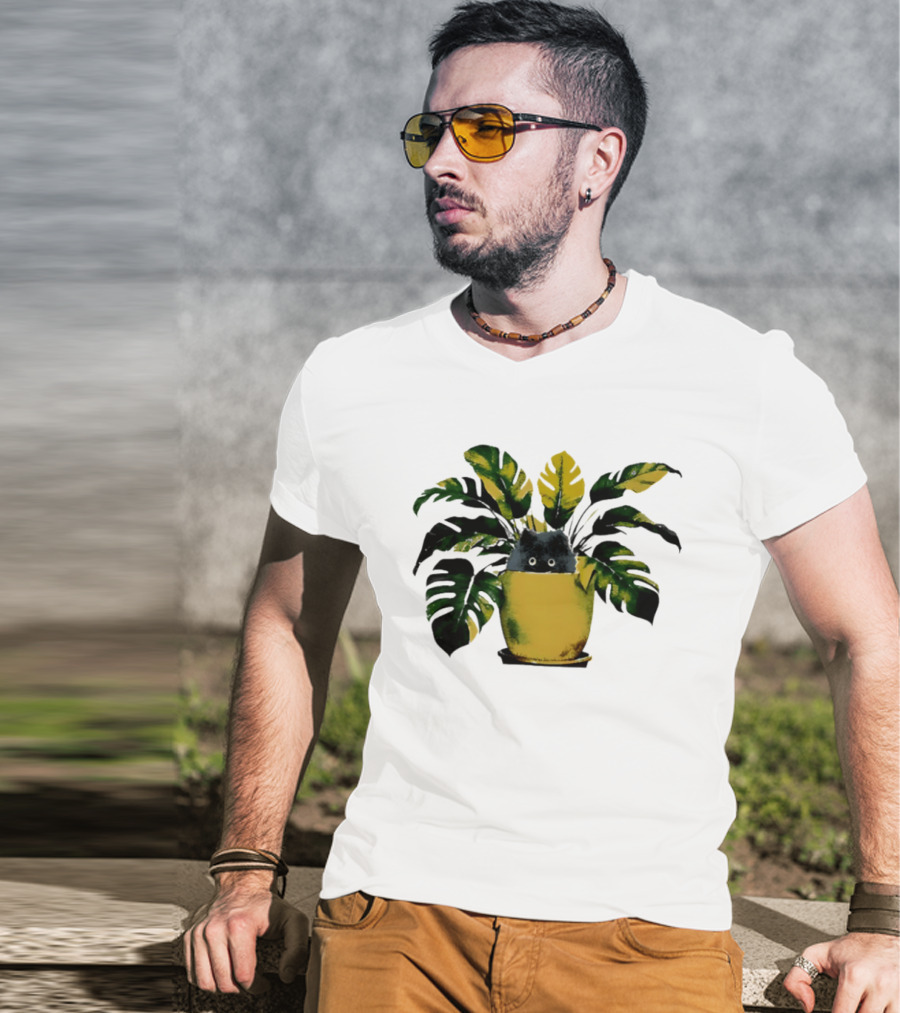 Cat In Monstera Potted Plant T-Shirt