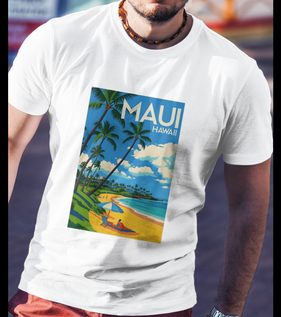 Maui Hawaii Palm Trees Beach Scene T-Shirt