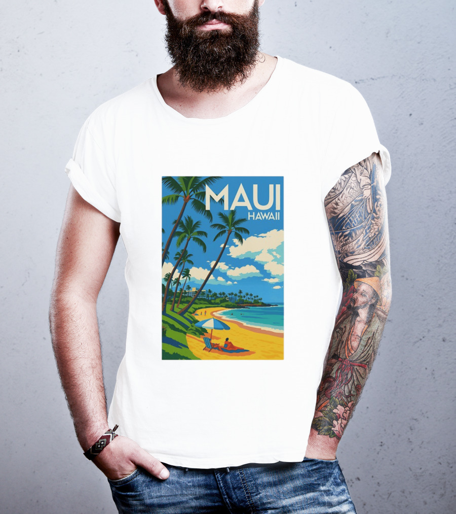 Maui Hawaii Palm Trees Beach Scene T-Shirt