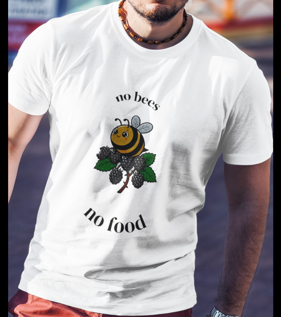 No Bees No Food Cute Bee On Leaf T-Shirt