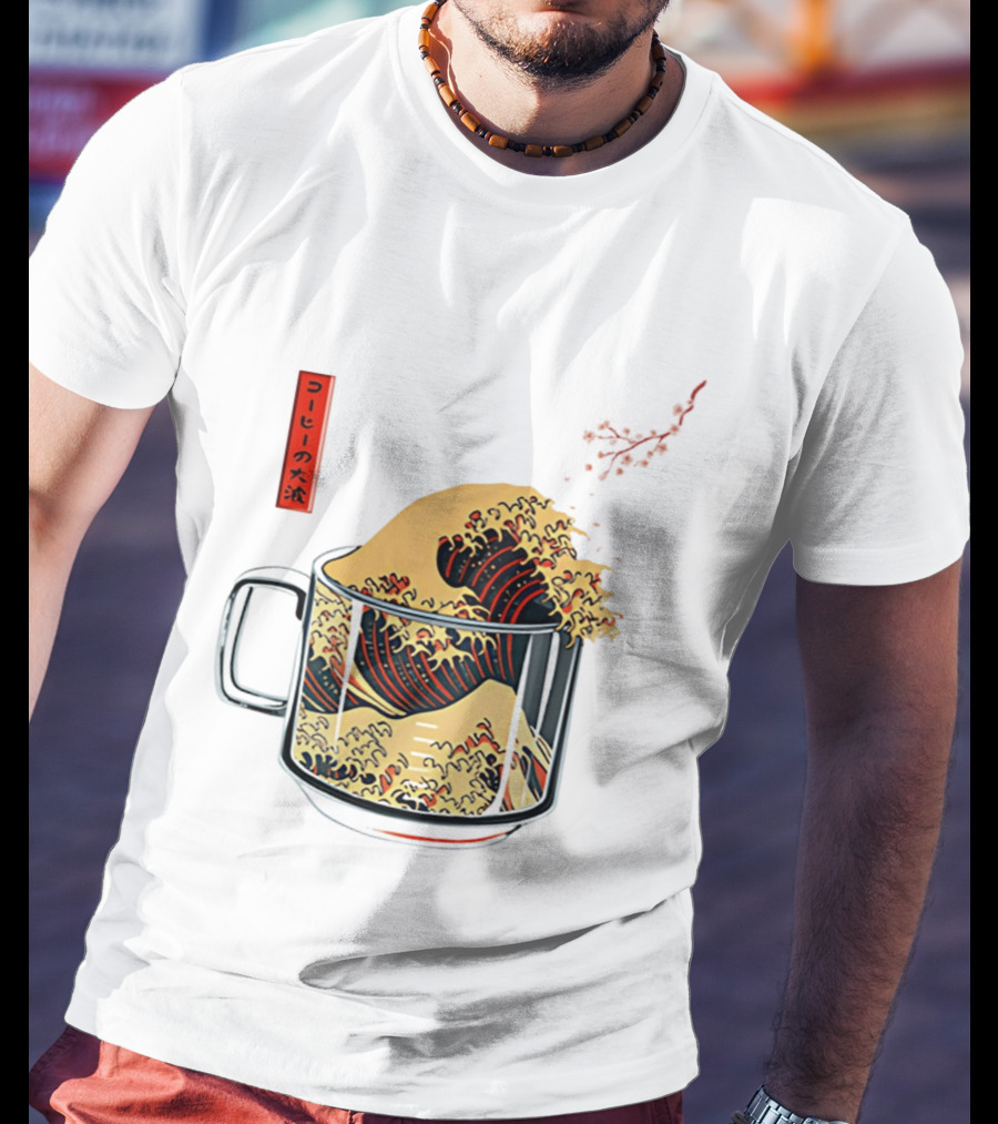 The Great Wave Of Coffee In A Cup With Japanese T-Shirt