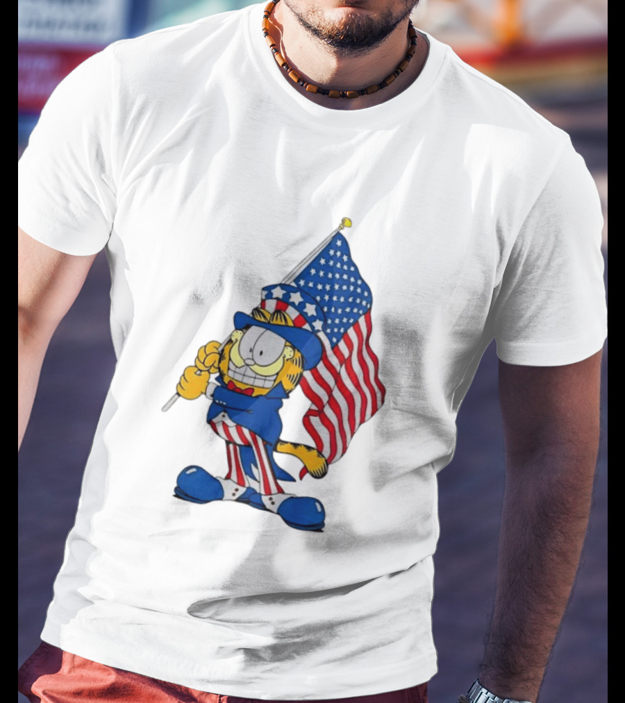 Orange Cat 250 Years Of Freedom Garfield Uncle Sam American Flag T-Shirt