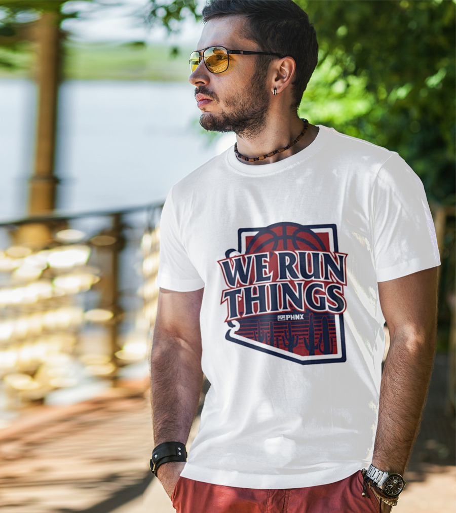 PHNX We Run Things Cactus Basketball Desert Scene T-Shirt