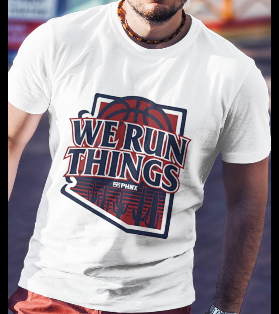 PHNX We Run Things Cactus Basketball Desert Scene T-Shirt