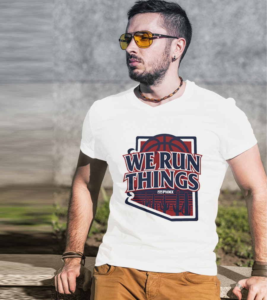 PHNX We Run Things Cactus Basketball Desert Scene T-Shirt