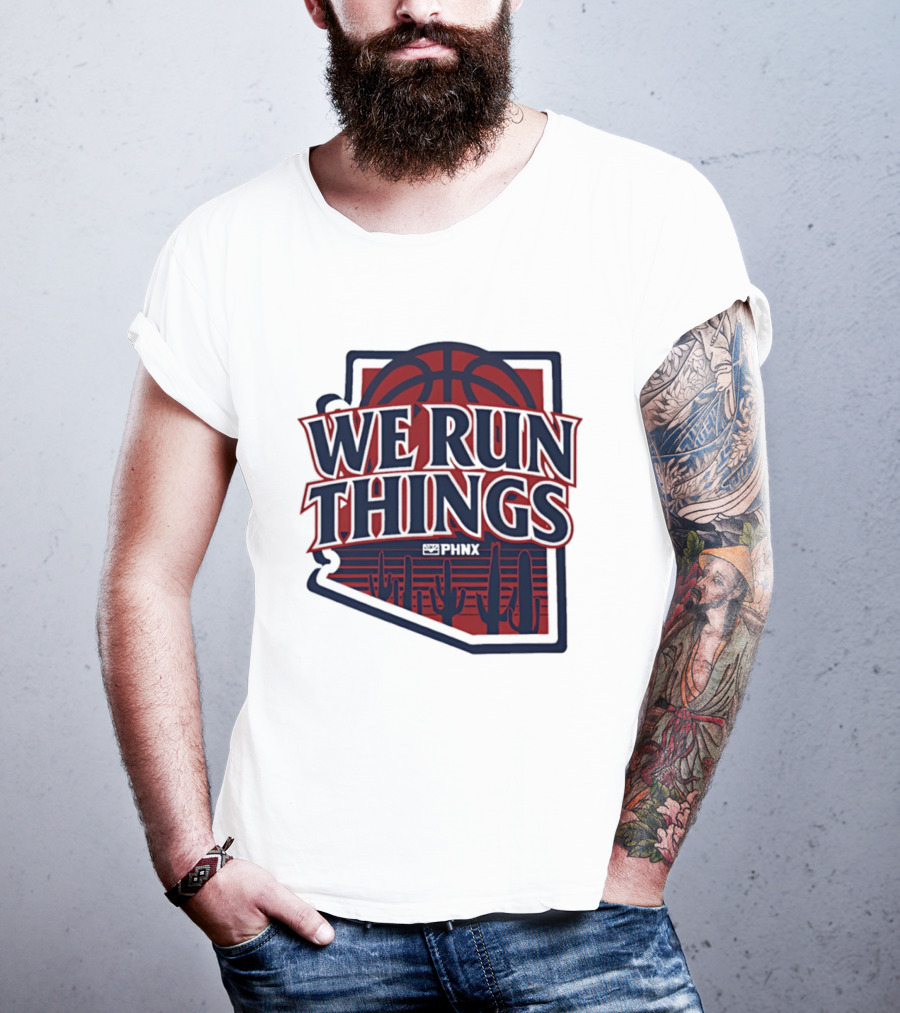 PHNX We Run Things Cactus Basketball Desert Scene T-Shirt
