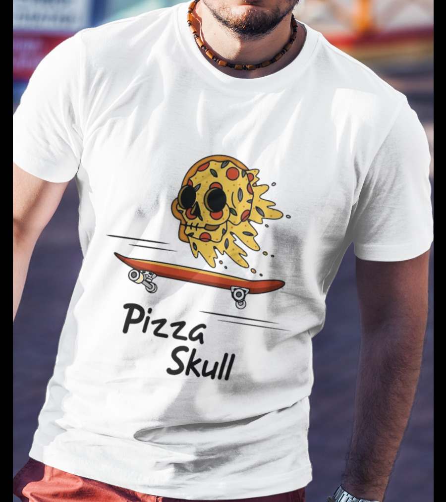 Pizza Skull Melting Slice Skateboard T-Shirt