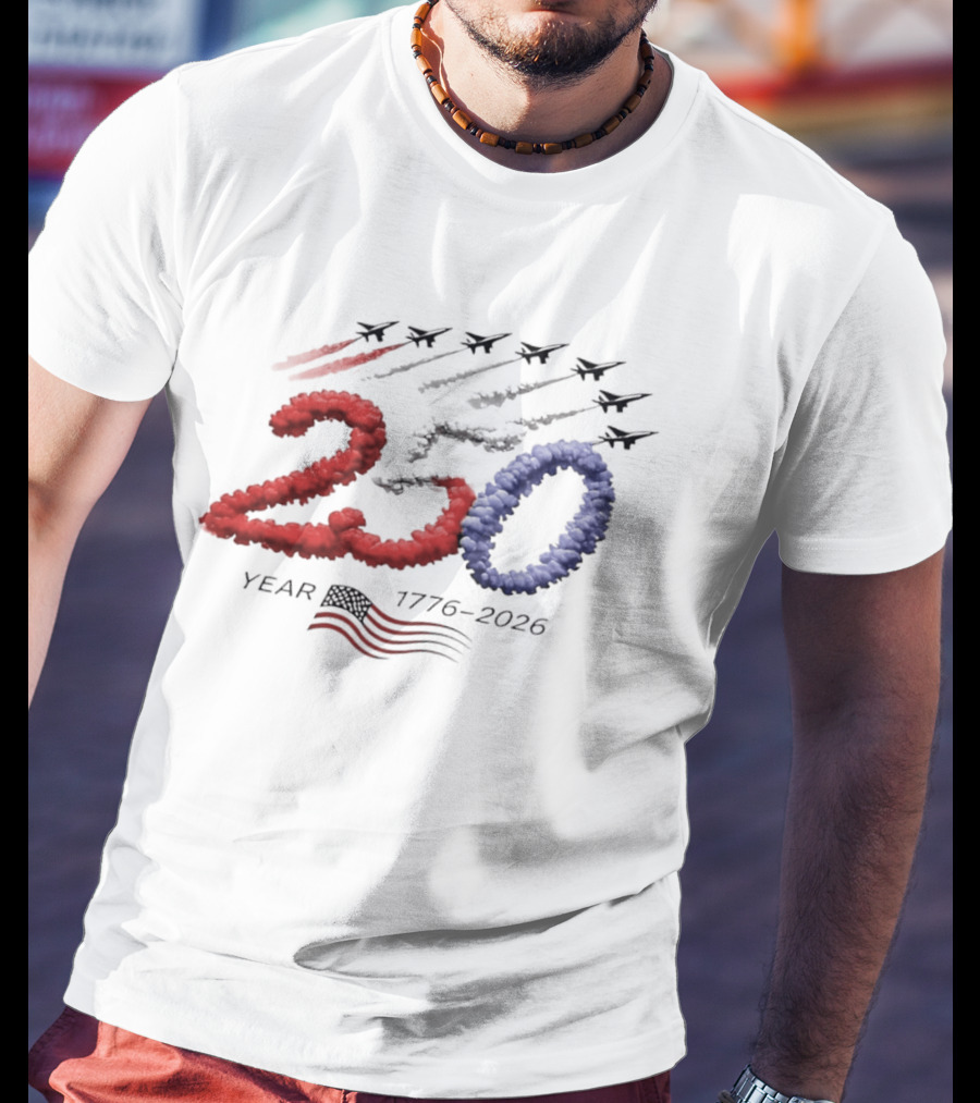 250 Year Anniversary USA Plane Smoke With American Flag T-Shirt