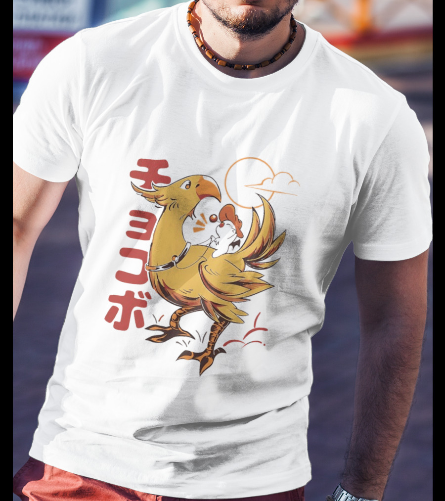 Kaweehaw Cowboy Moogle Riding Chocobo Retro Style Japanese T-Shirt