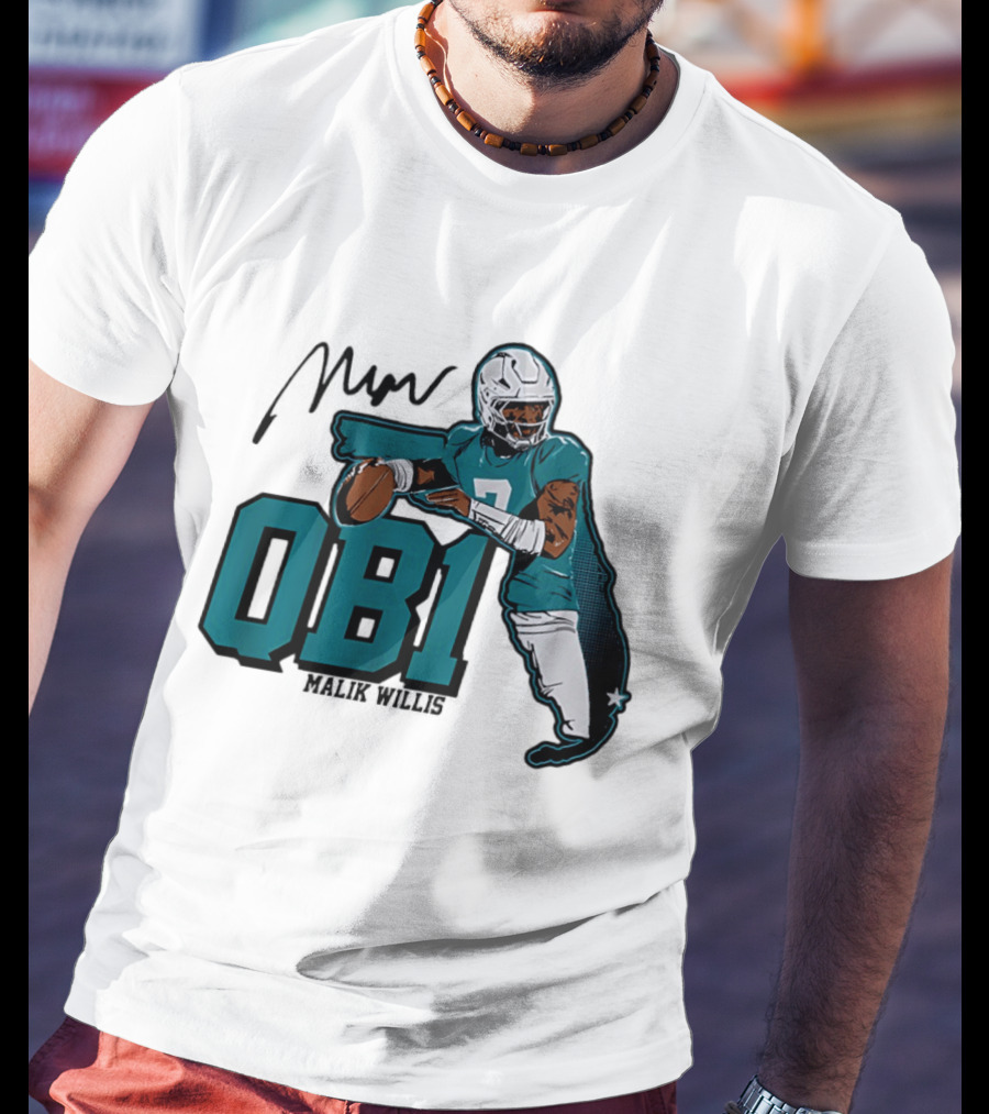 Malik Willis QB1 Miami Dolphins Quarterback 7 Football T-Shirt