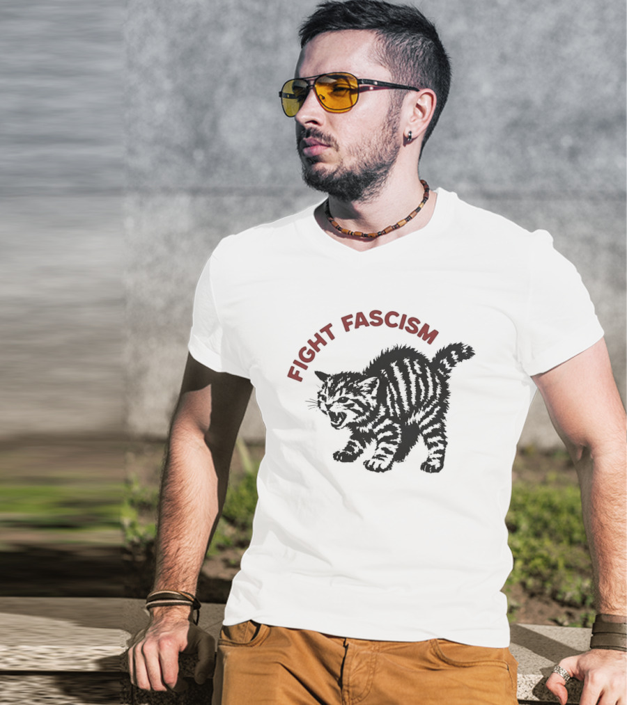 Fight Fascism Grumpy Cat Puffed Up T-Shirt