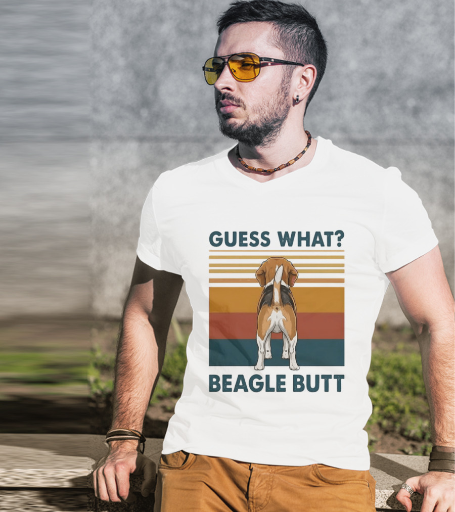 Guess What Beagle Butt Retro Stripes T-Shirt