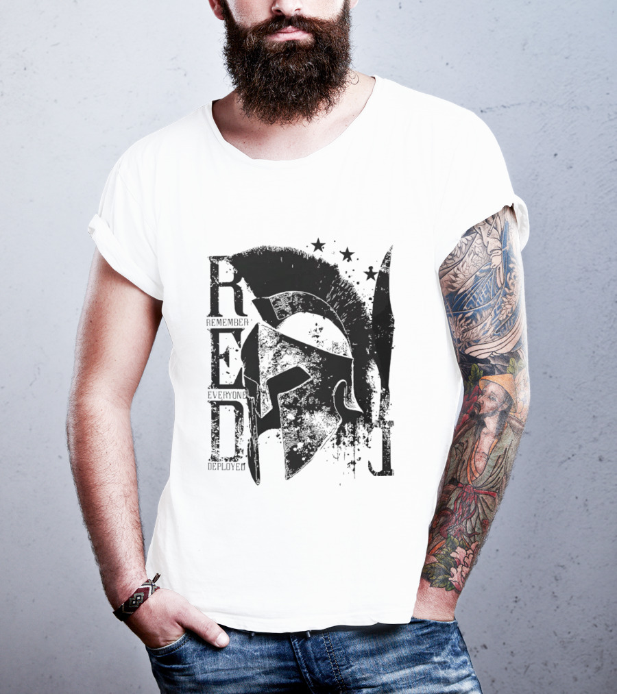 R.E.D. Remember Everyone Deployed Spartan Helmet Stars T-Shirt