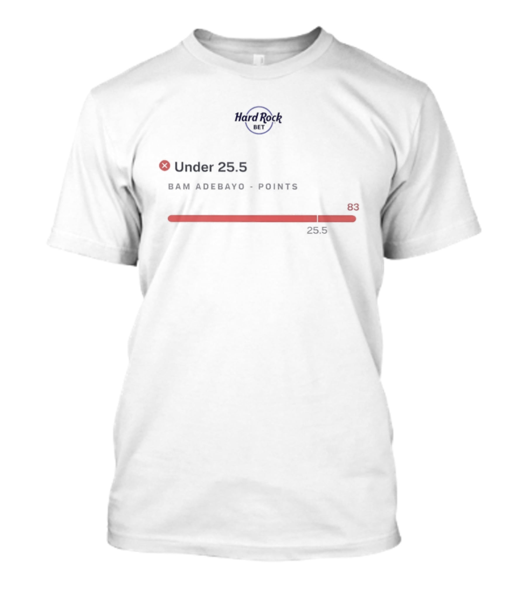 Hard Rock Bet Bam Adebayo Points Under 25.5 Basketball Sports Prediction T-Shirt