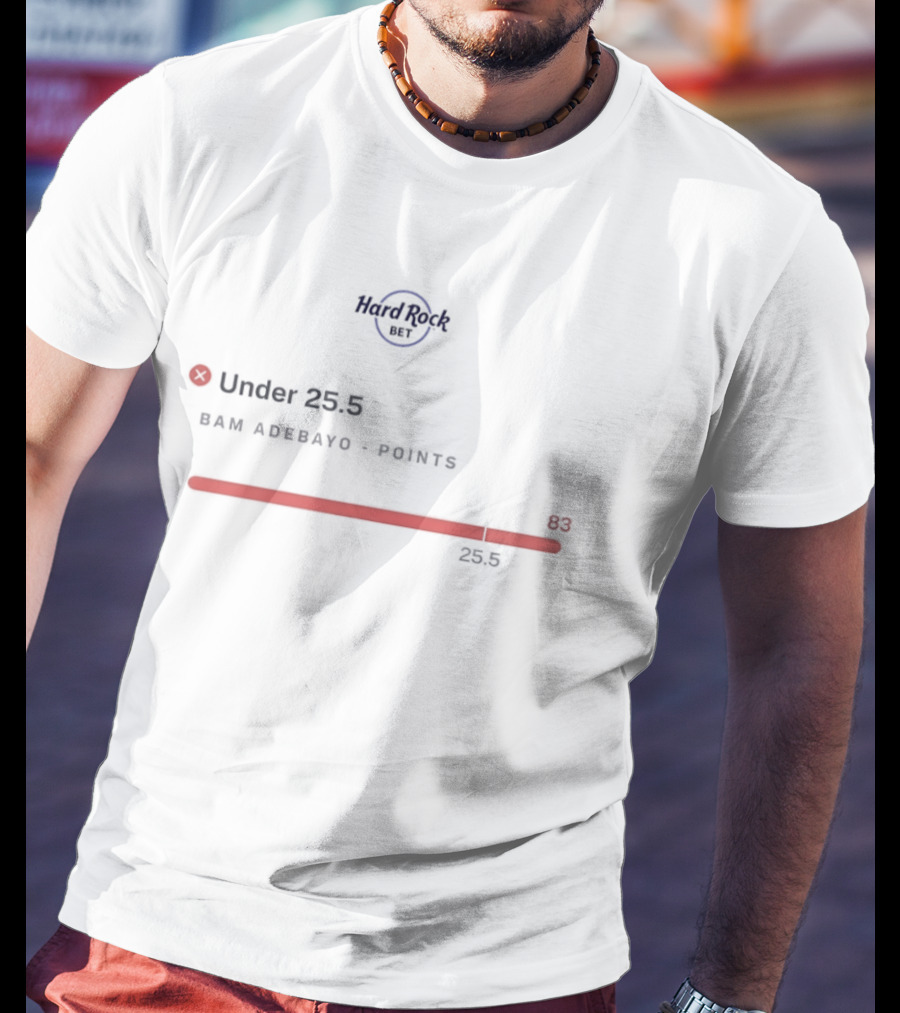 Hard Rock Bet Bam Adebayo Points Under 25.5 Basketball Sports Prediction T-Shirt