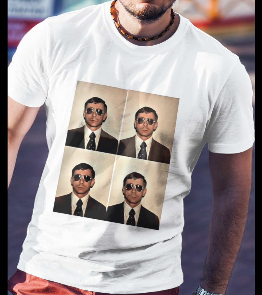 SGM Mike Vining Blasting Through Iconic Sunglasses Suit Portrait Quad T-Shirt