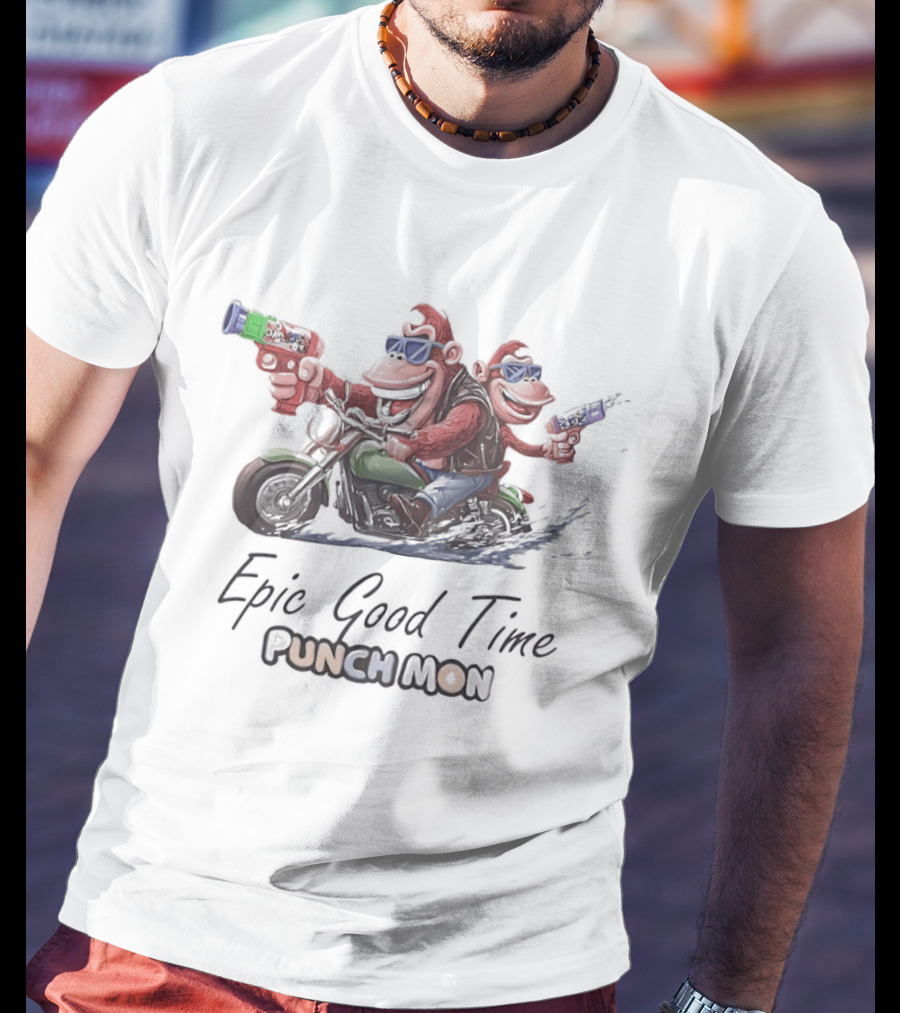 Epic Good Time Punch Mon Motorcycle Monkeys Fun Adventure T-Shirt