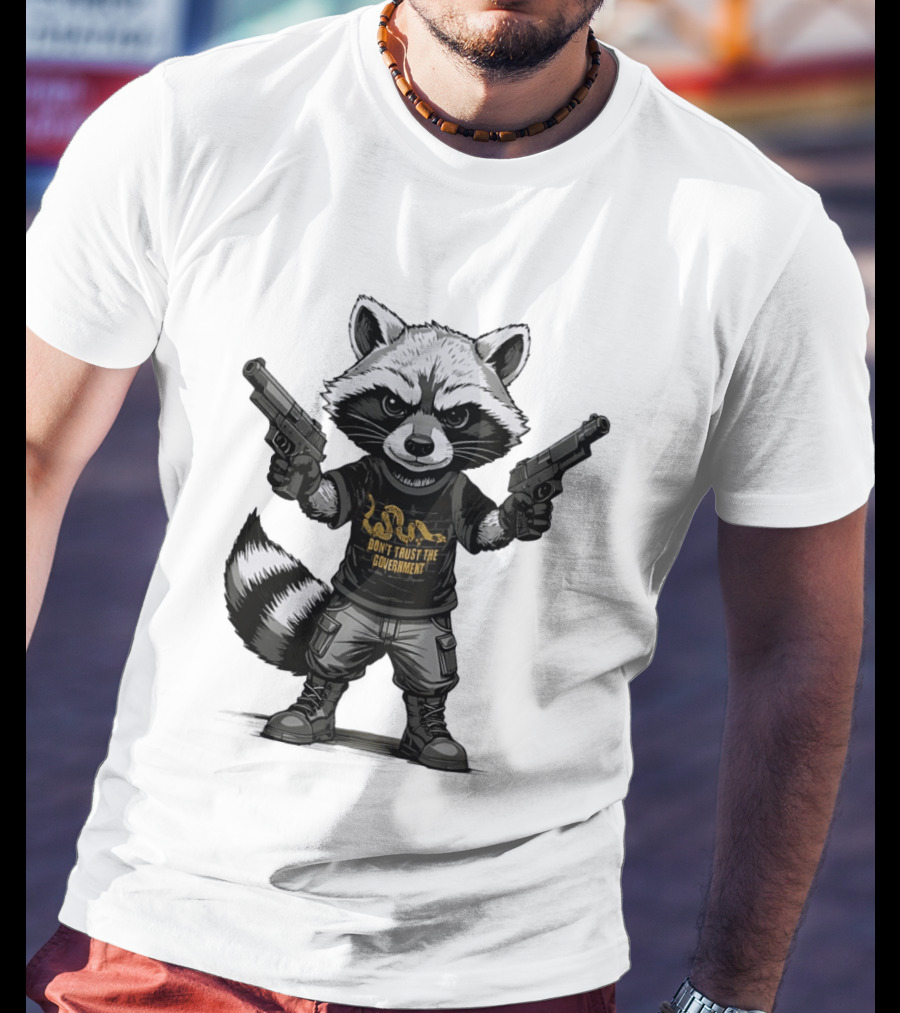 Raccoon With Dual Guns Don't Trust The Government Snake T-Shirt