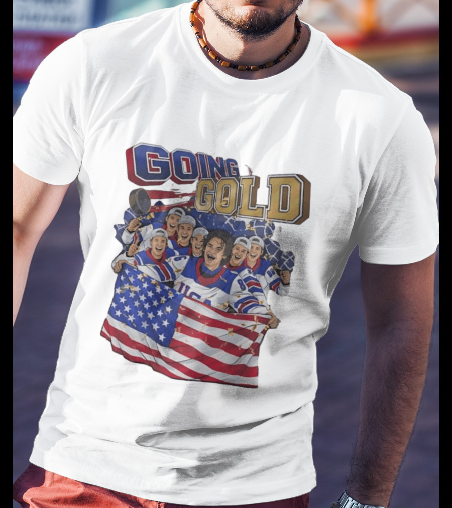 GOING GOLD USA Hockey Team Celebration With Flag T-Shirt