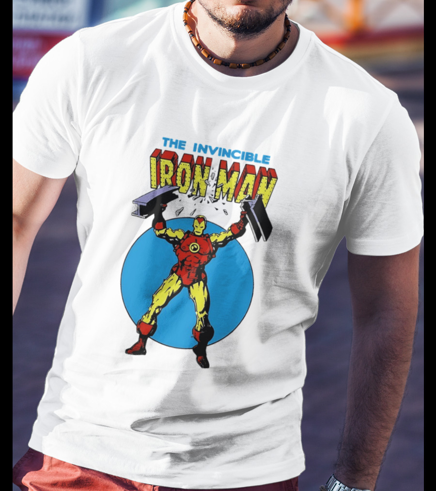 The Invincible Iron Man Bending Iron Bar Marvel Comic T-Shirt