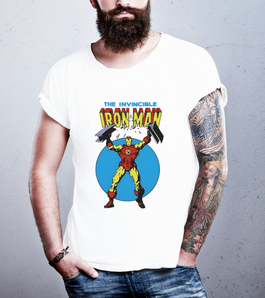 The Invincible Iron Man Bending Iron Bar Marvel Comic T-Shirt