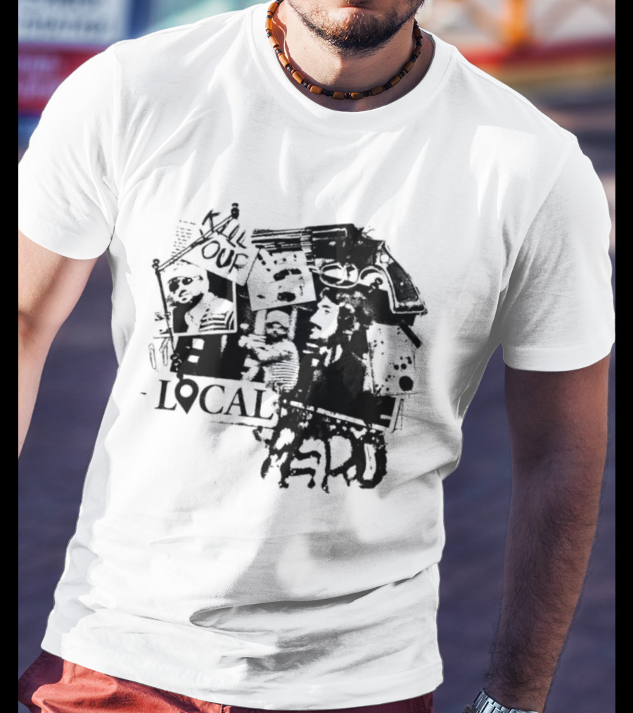 Kill Your Local Hero Revolver Collage Text Faces T-Shirt