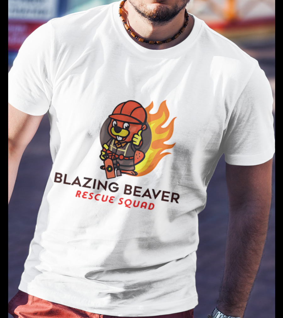 Blazing Beaver Firefighter Mascot Rescue Squad Flame T-Shirt