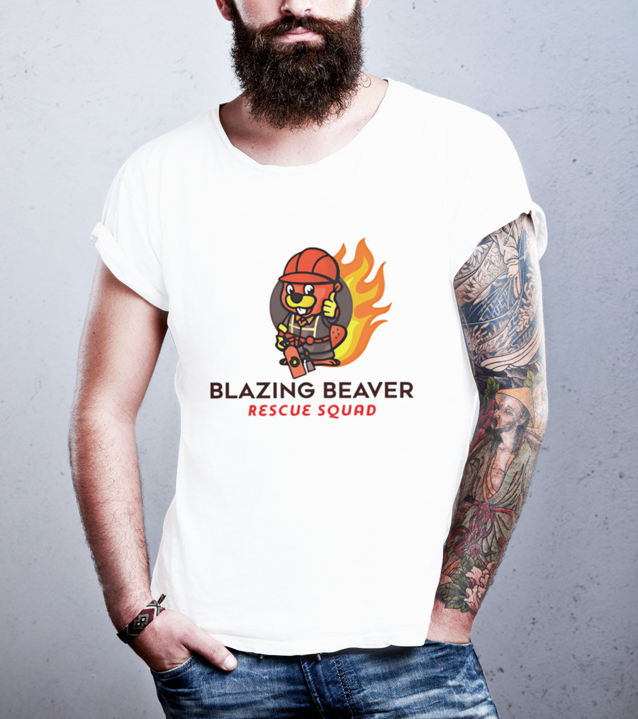 Blazing Beaver Firefighter Mascot Rescue Squad Flame T-Shirt