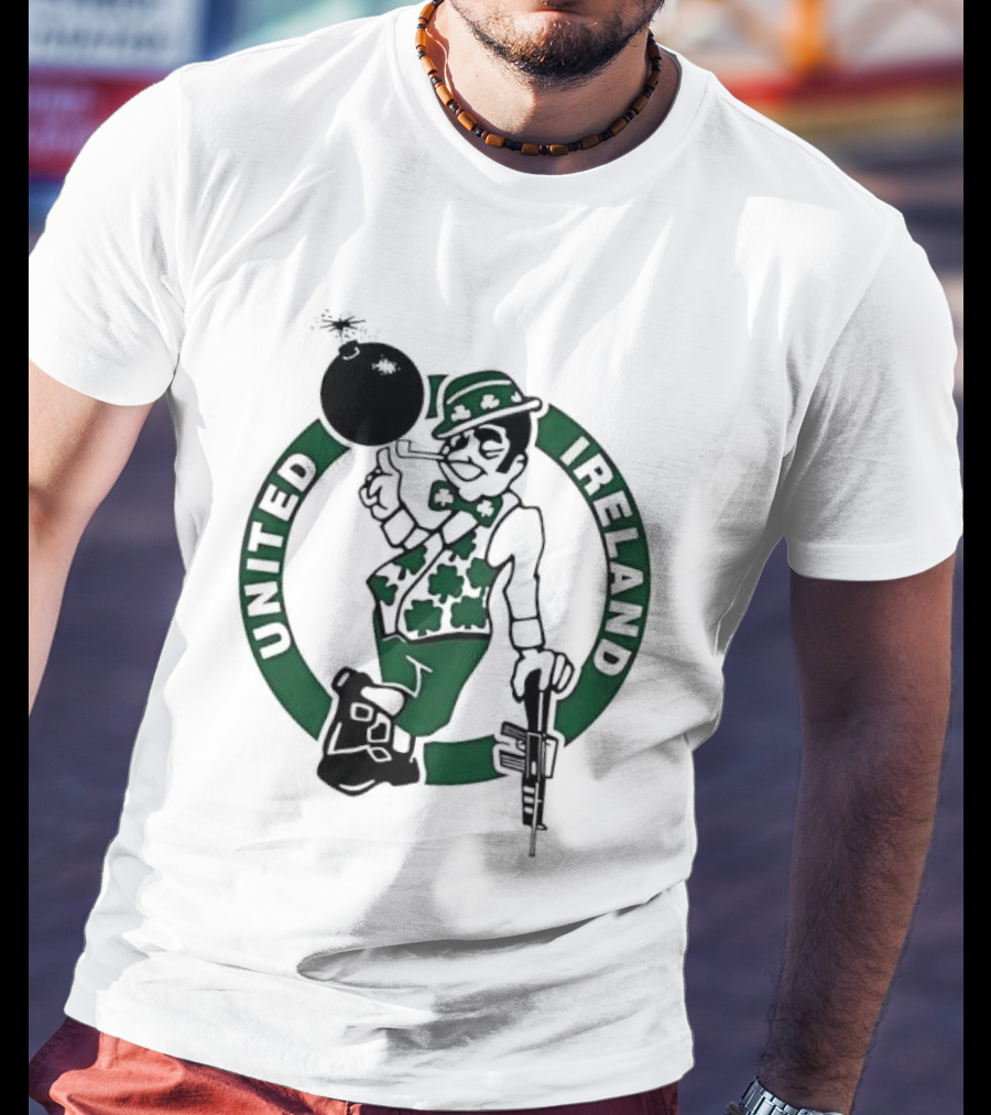 Boston Celtics United Ireland Mascot Holding Traditional T-Shirt
