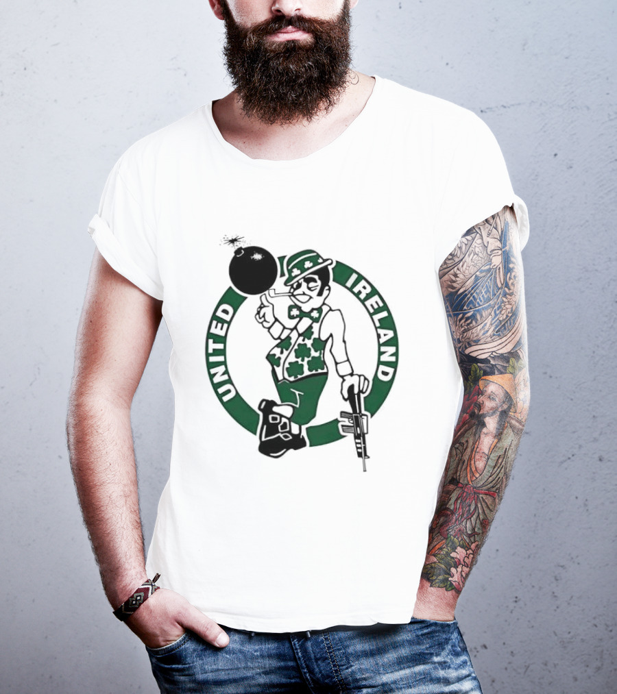 Boston Celtics United Ireland Mascot Holding Traditional T-Shirt