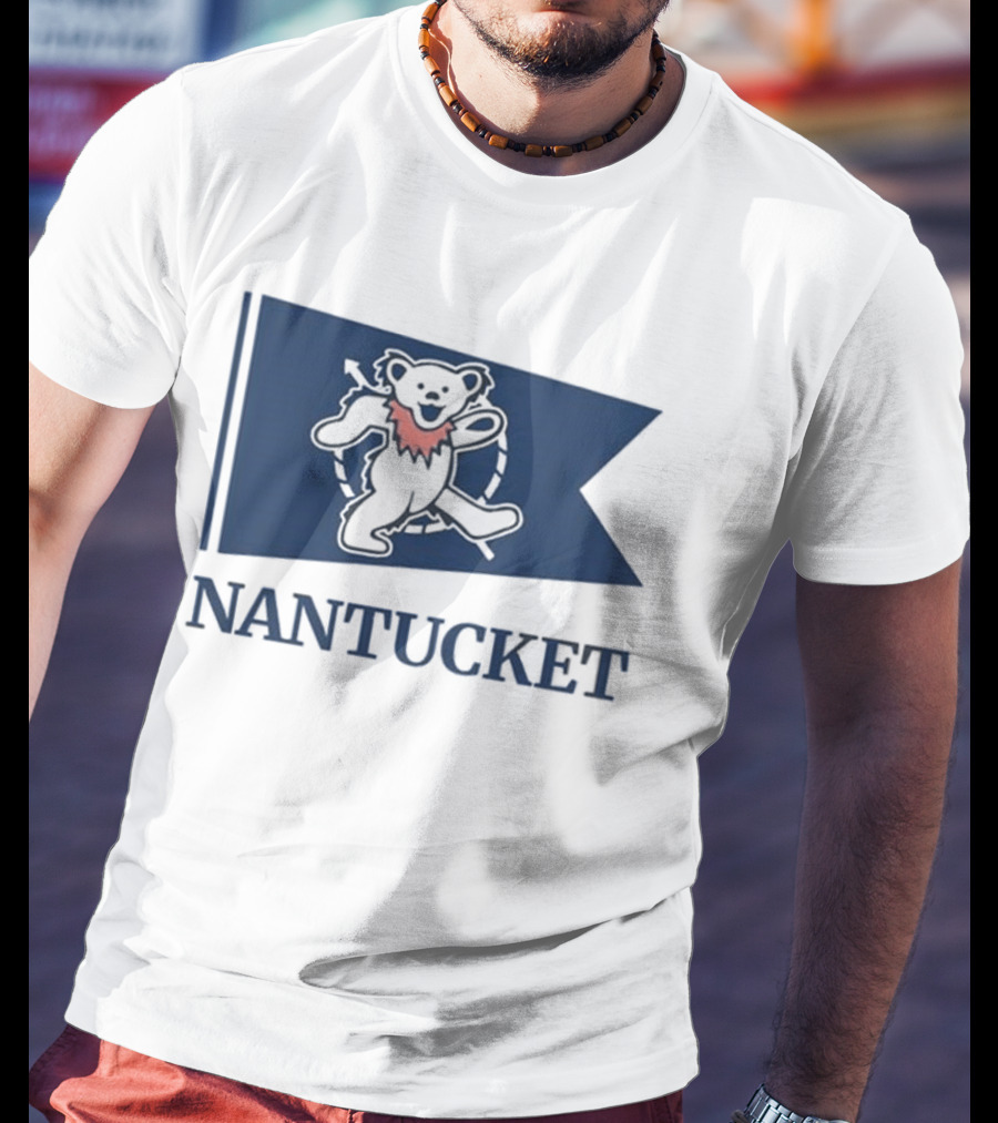 Nantucket Bear With Flag And Pink Scarf T-Shirt