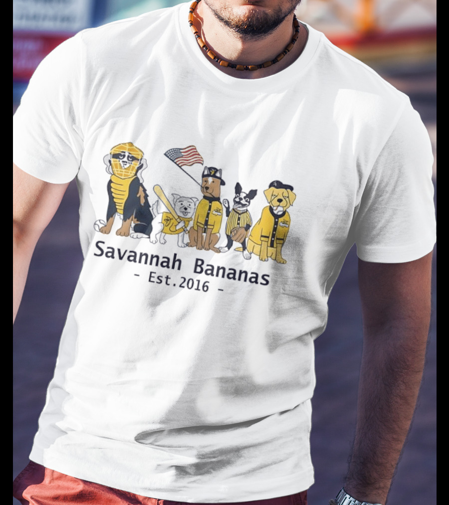 Savannah Bananas Est 2016 Dogs With Baseball And American Flag T-Shirt