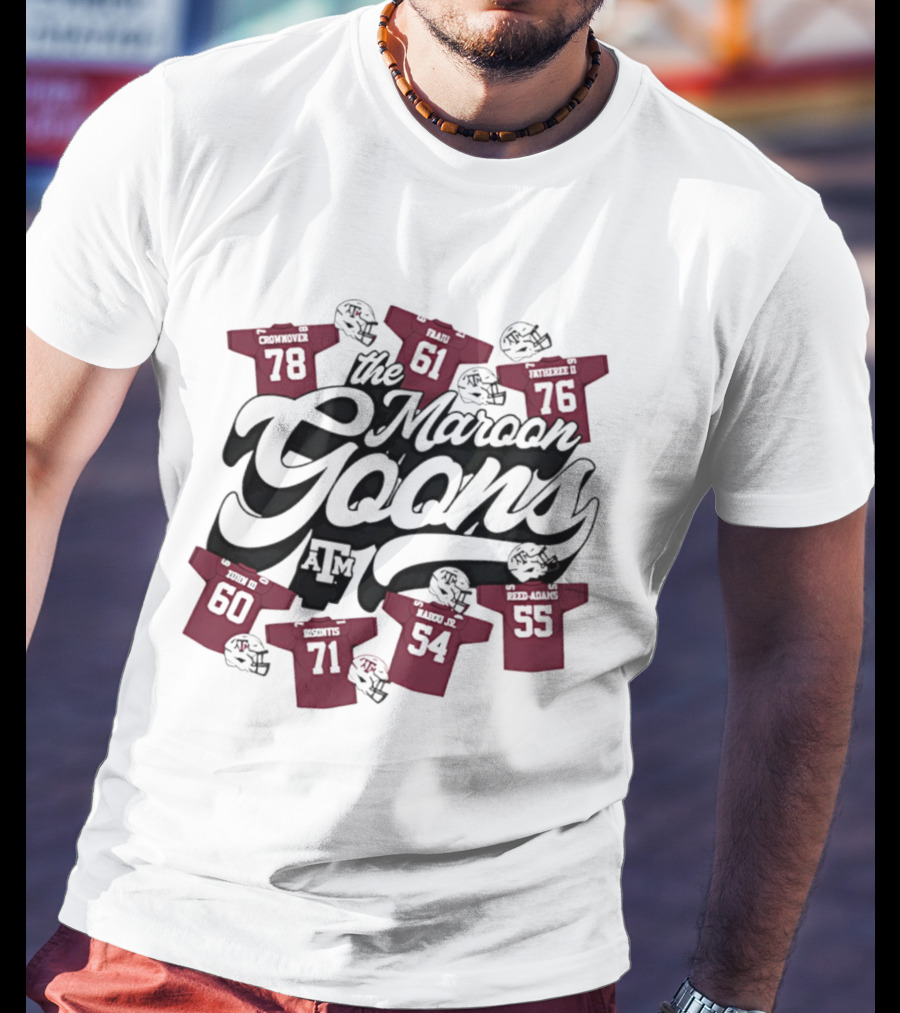 The Maroon Goons Texas A&M AM Football Helmets 78 61 76 60 71 54 55 T-Shirt