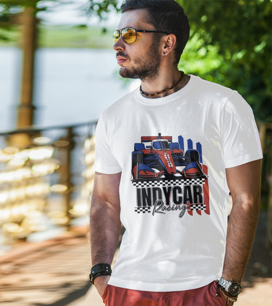 Indycar Racing Racecar Checkered Flags T-Shirt