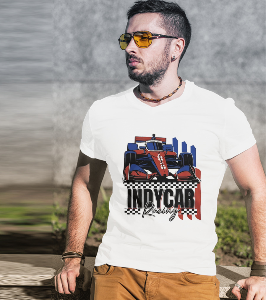 Indycar Racing Racecar Checkered Flags T-Shirt