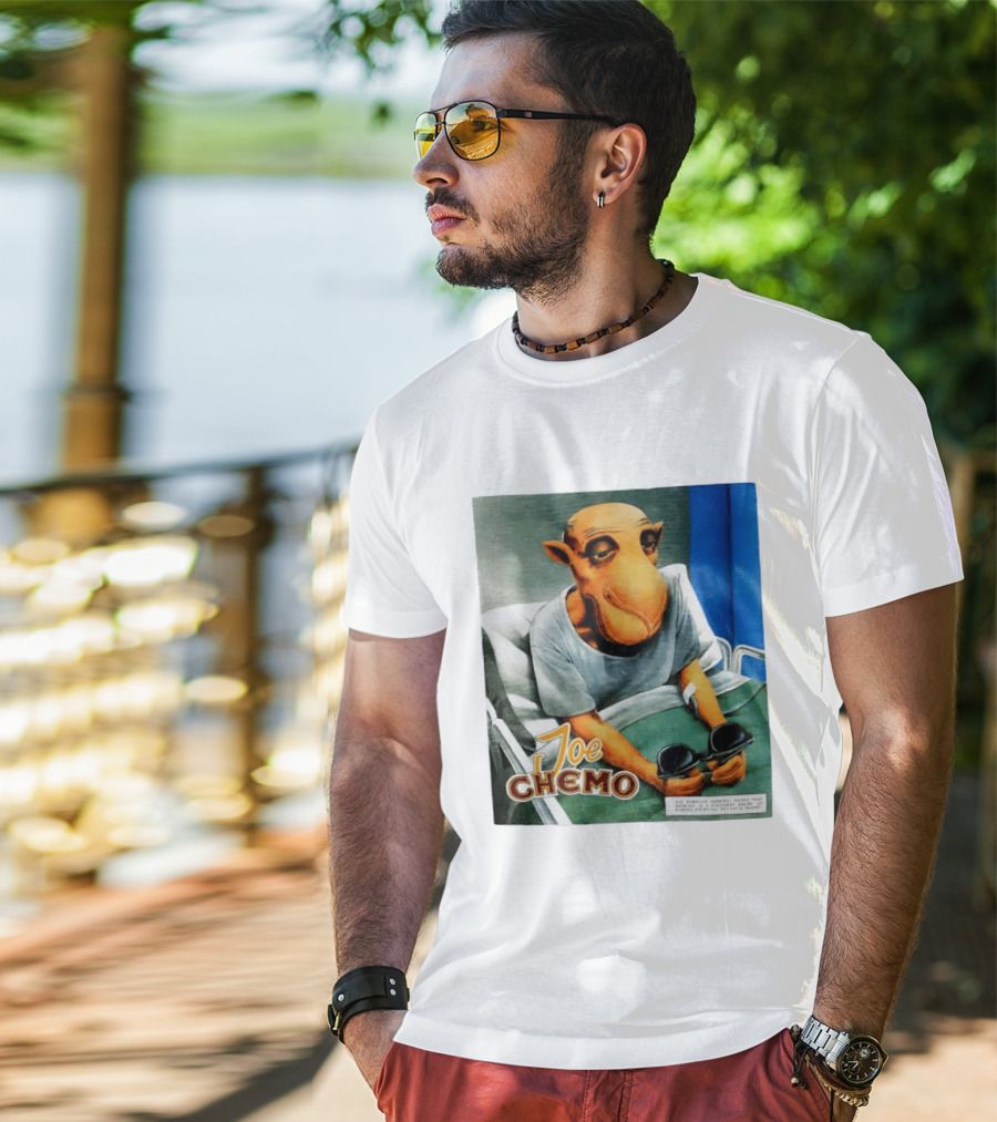 Joe Chemo Hospital Gown Character In Bed Holding Sunglasses T-Shirt