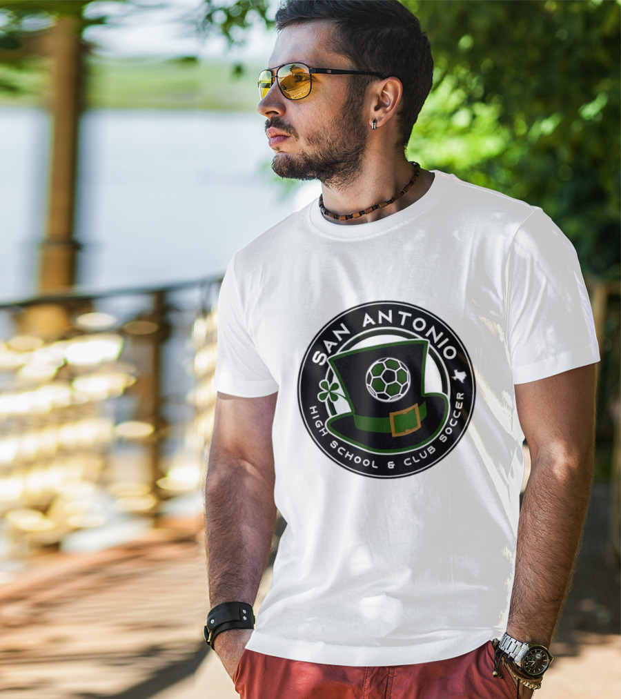 San Antonio High School Club Soccer Leprechaun Hat Soccer Ball And Shamrock T-Shirt