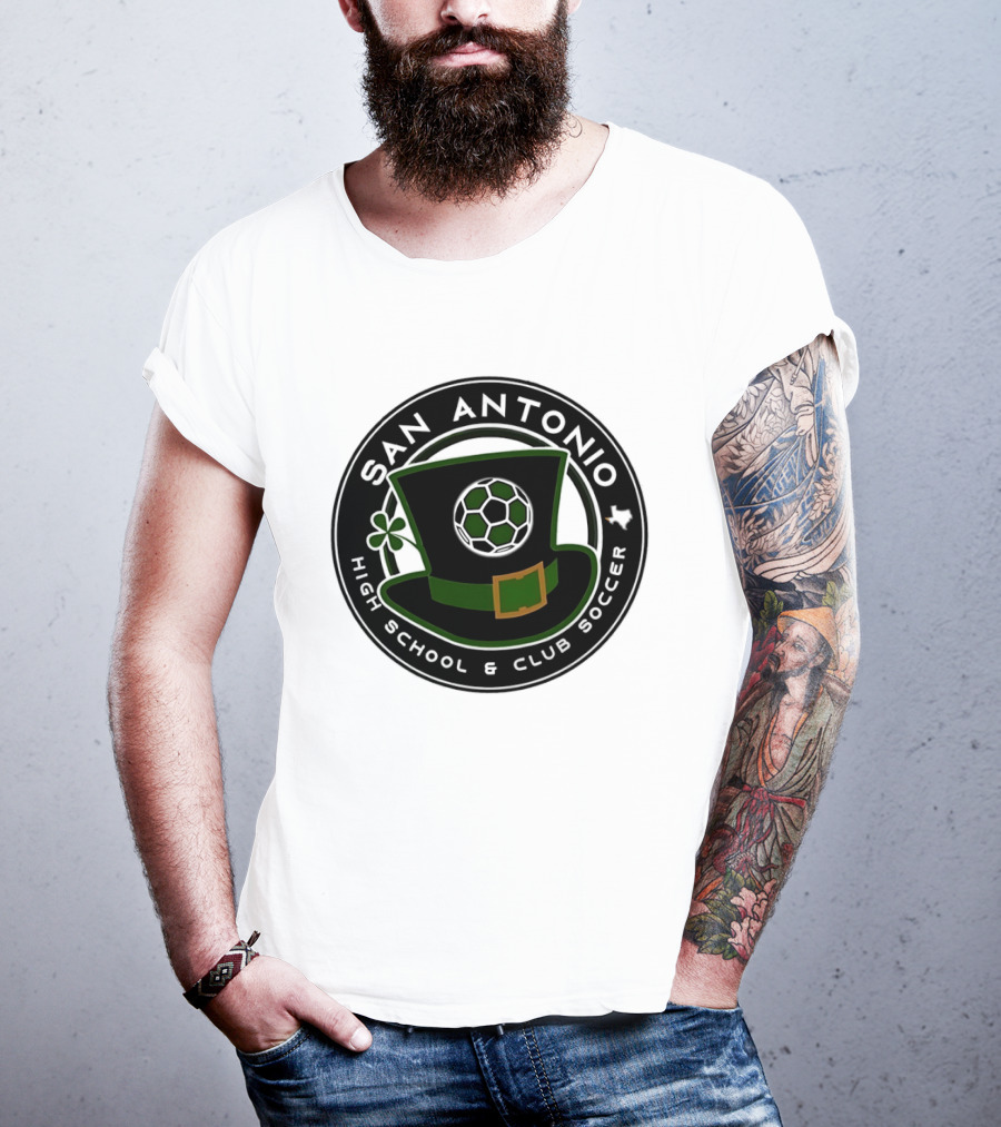 San Antonio High School Club Soccer Leprechaun Hat Soccer Ball And Shamrock T-Shirt