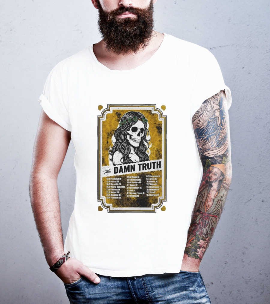 The Damn Truth 2026 European Tour Skull Art Dates France Germany Italy Belgium Netherlands T-Shirt