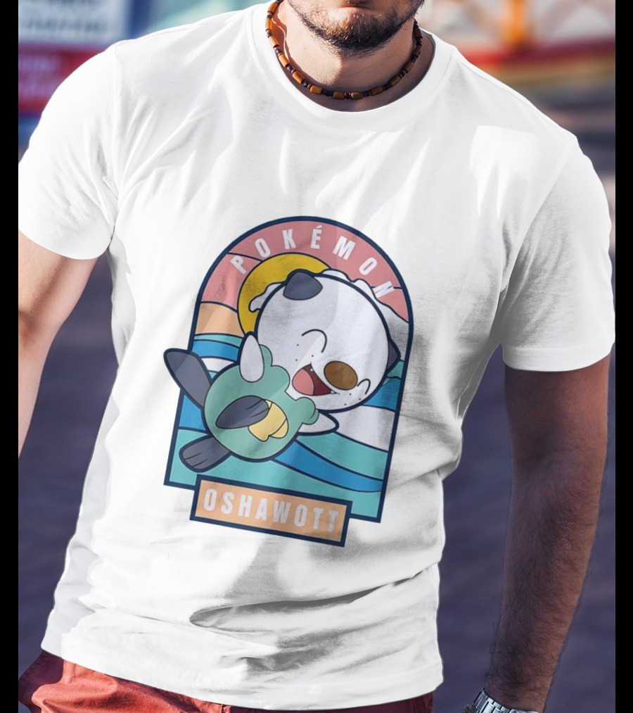 Pokémon Oshawott Playful Cartoon Wave Scene T-Shirt