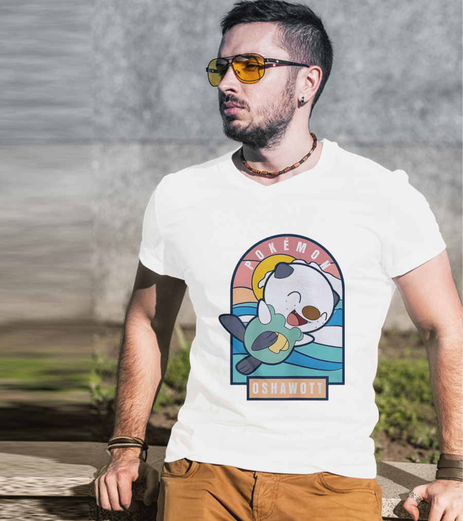 Pokémon Oshawott Playful Cartoon Wave Scene T-Shirt