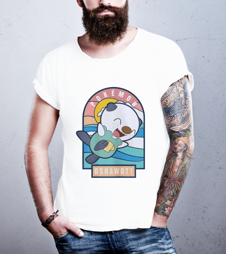 Pokémon Oshawott Playful Cartoon Wave Scene T-Shirt