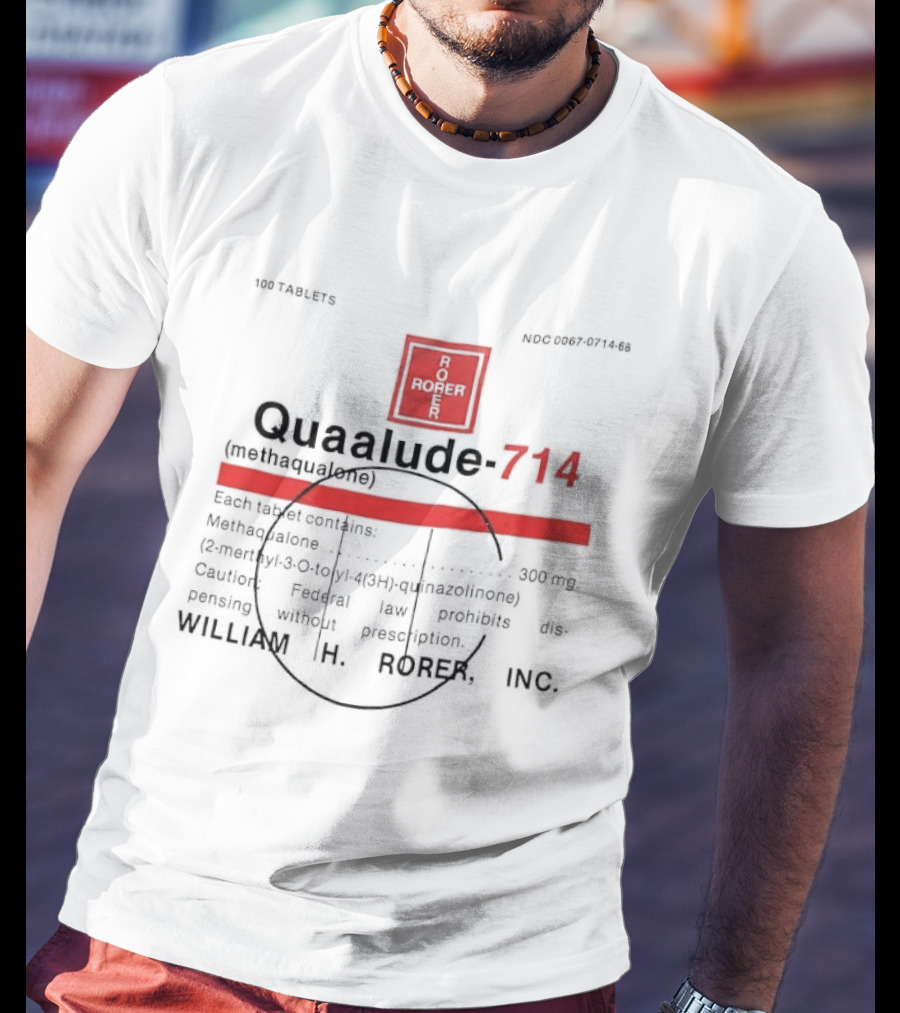 Quaalude 714 Methaqualone Medicine Warning Label Text With Rorer T-Shirt