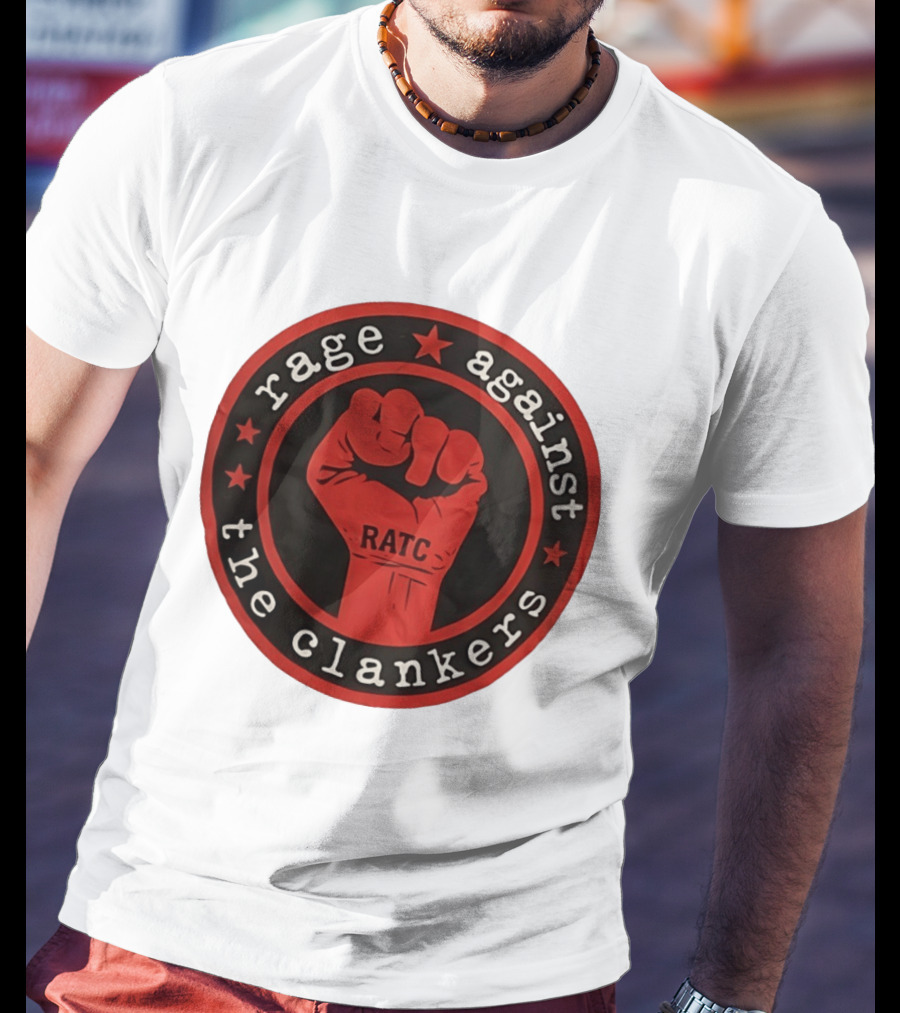 Rage Against The Clankers RATC Fist Emblem With Stars T-Shirt