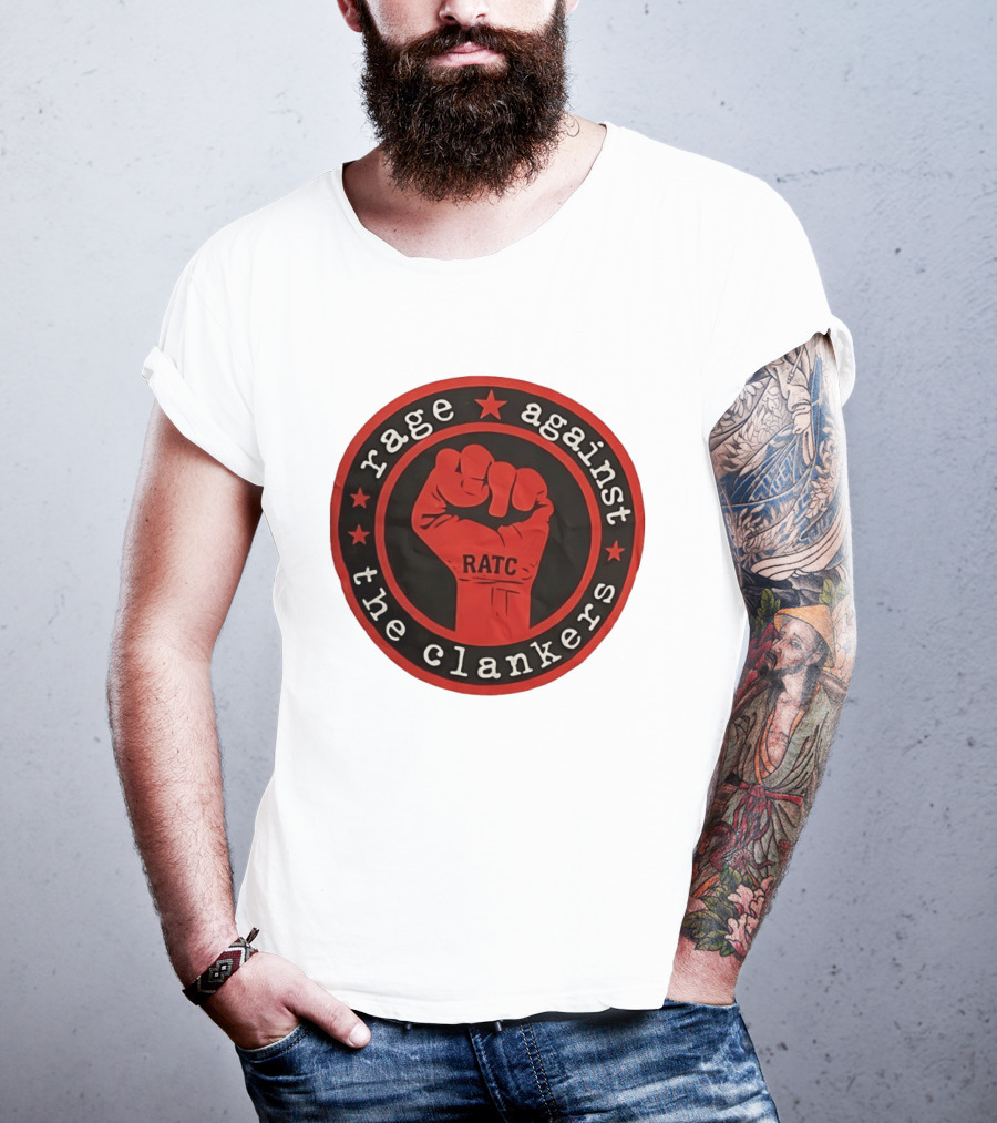 Rage Against The Clankers RATC Fist Emblem With Stars T-Shirt