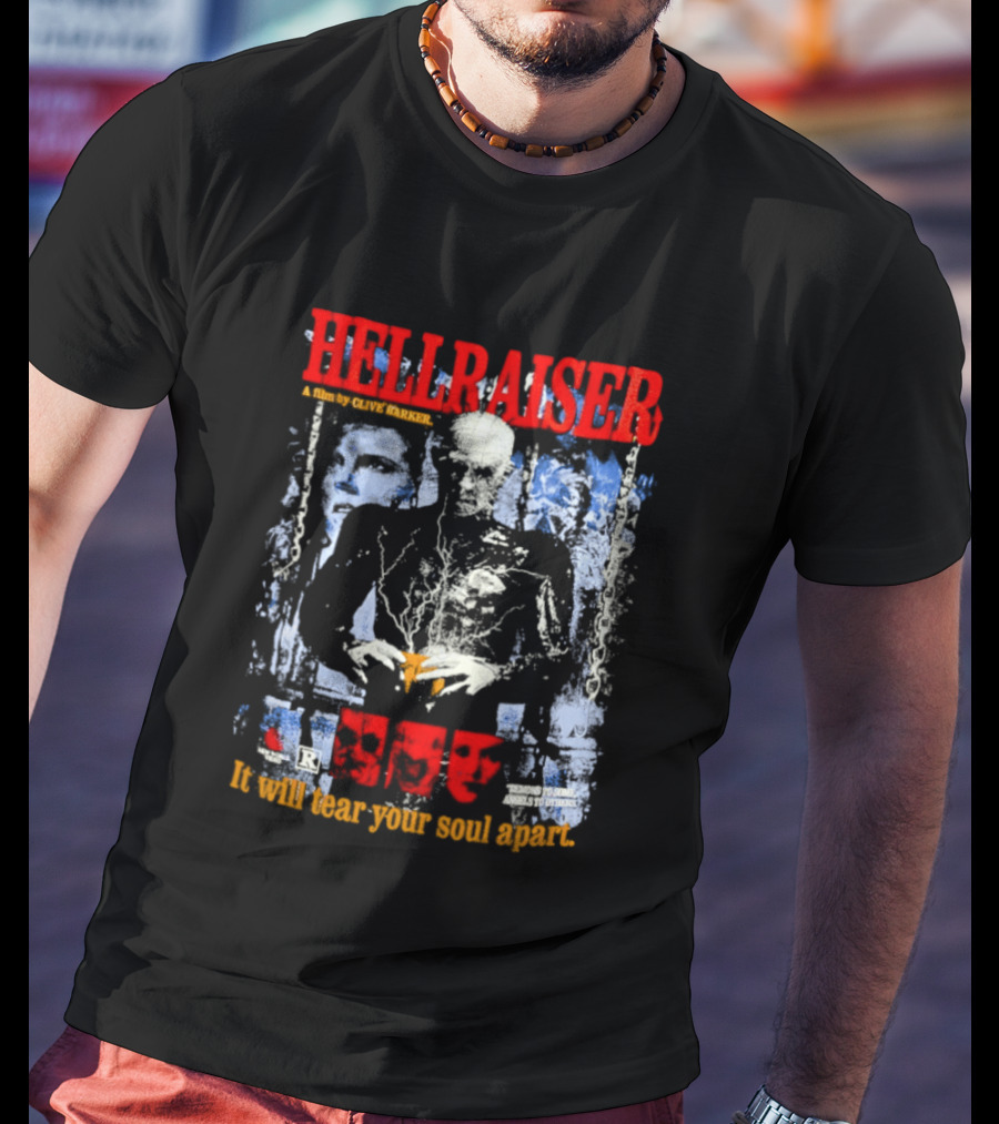 Hellraiser A Film By Clive Barker It Will Tear Your Soul Apart Pinhead Horror T-Shirt